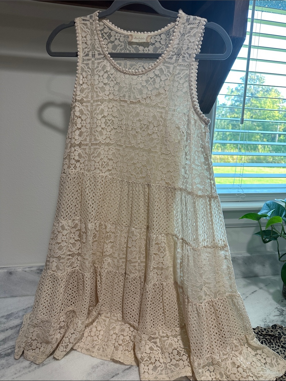 Altar'd State Cream Crochet & Lace Tiered Sleeveless Dress